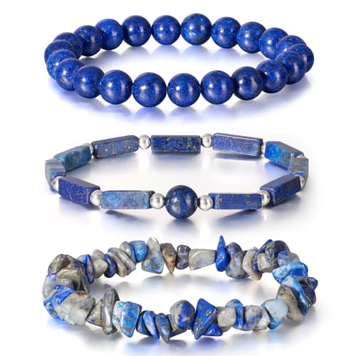 3Pcs Natural Stone Bracelets for Women 8mm Crystal Beaded Bracelets Handmade Stretch Bracelet Healing Crystal Jewelry for Women - style: Lapis Lazuli