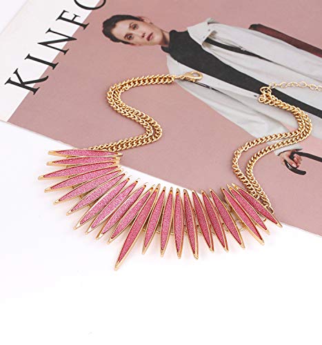 MOLOCH Sparkling Druzy Leaf Choker Necklace Fashion Gold-Tone Collar Necklace Bib Statement Chunky Tribal Necklace Woman Jewelry - color: Pink