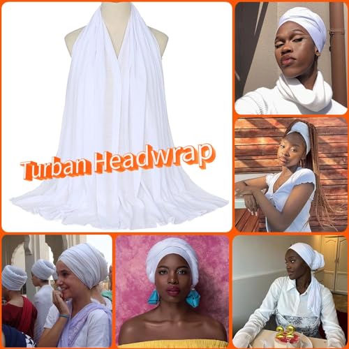 Nonbongoy Head Wraps for Black Women Stretch Headwraps Large Hair Wraps Hijab Scarves for Muslim Head Scarf Turban Headbands - color: 1-white Headwrap