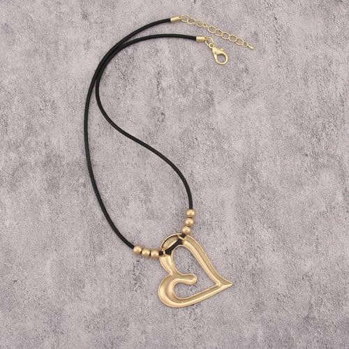 Boho Necklace for Women Adjustable Silicone Rope with Gold Beaded Pendant Chunky Handmade Vintage Jewelry - style: Beaded Love