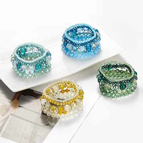 Noessla Beaded Boho Stretch Bracelet Colorful Stackable Crystal Beads Bracelets Trendy Costume Jewelry Mothers Day Gifts for Women - color: 21-Yellow