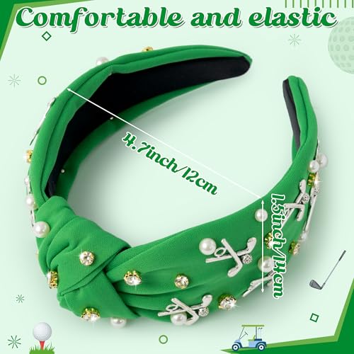 PANTIDE Golf Jeweled Knotted Headband - Golf Club Ball Pearl Rhinestone Embellished Headband Non Slip Wide Top Knot Costume Hairband Hair Accessories Sport Party Birthday Gift for Women Girls (Green) - color: Green Golf