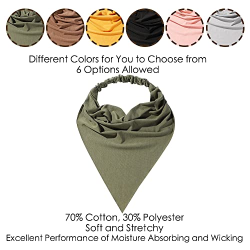 Vercret 6 Pack Hair Scarf Headband for Women Elastic Bandana Head Scarf Large Boho Triangle Kerchief with Clips Non Slip Scarves - color: E Dack Colors