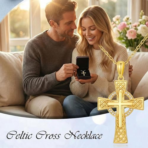 14K Gold Cross Necklace Gold Cross Pendant Necklace Christian Faith Jewelry Gifts for Women - style: E-Celtic Cross