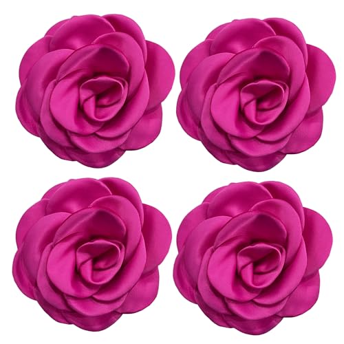 Sanrich Women's Brooches 4pcs Rose Flower Hair Clip Mexican Hair Flowers Clips Hairpin Brooch Tea Party Hats Headpieces (hot pink) - color: hot pink