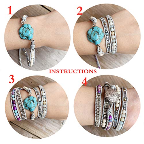YGLINE Boho Handmade Wrap Leather Tube Crystal Stone Bracelet for Women - color: Turquoise-5 wrap