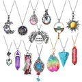 Vintage Crystal Pendant Necklaces for Women Chakra Healing Carnelian Necklace Bohemian Retro Sunflower Necklace Sun and Moon Pendants