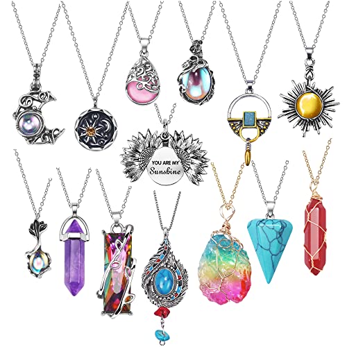 Vintage Crystal Pendant Necklaces for Women Chakra Healing Carnelian Necklace Bohemian Retro Sunflower Necklace Sun and Moon Pendants
