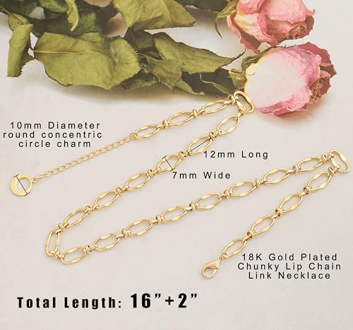 Aobei Pearl 18K Gold Plated Paperclip Chain Choker Satellite Chain Freshwater Cultured Biwa Pearl Pendant Necklace Dainty Turquoise Jewelry for Women - color: 18K Gold Plated Chunky Lip Chain