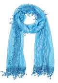 Cindy & Wendy Lightweight Soft Leaf Lace Fringe Scarf Bridal Shawl for Women - color: Turquoise Blue