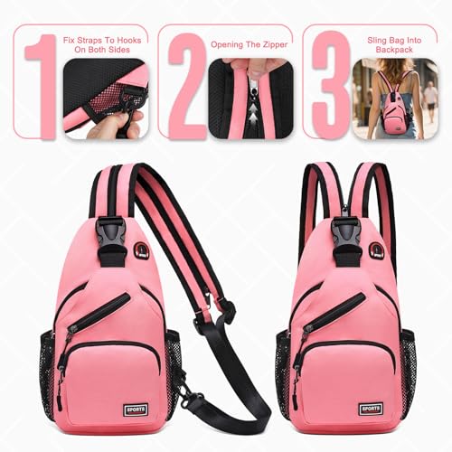Convertible Sling Bag with Coin Pocket, 7.9" Tablet Crossbody Mini Backpack with Headphone Jack Casual Pack for Women Men Travel, Pink - color: Pink, size: Small