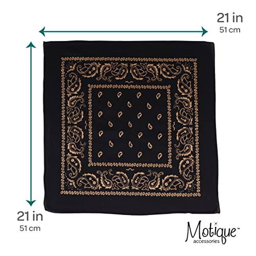 Motique Accessories Set of 3 Paisley Bandanas – 100% Cotton 22 Inch Head Scarf Neck Bandana Face Cover - color: Black Gold