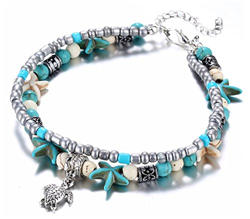 Fesciory Puka Shell Anklet for Women Summer Natural Cowrie Adjustable Ankle Bracelet, Handmade Boho Hawaiian Beach Seashell Jewelry - color: B:Turtle
