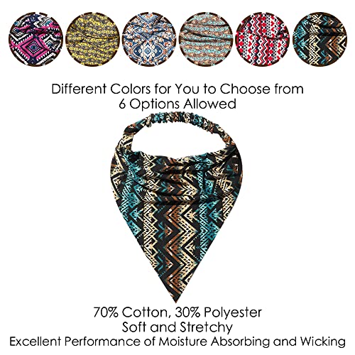 Vercret 6 Pack Hair Scarf Headband for Women Elastic Bandana Head Scarf Large Boho Triangle Kerchief with Clips Non Slip Scarves - color: O Bohemian