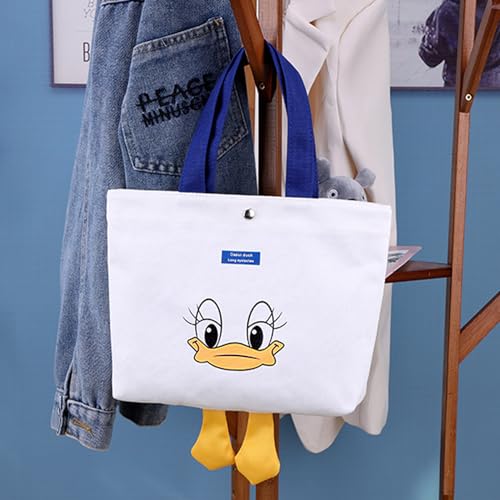 Kovewon 2PCS Small Canvas Tote Bag for Women Cute Mini Duck Book Tote Bag Preppy Reusable Bags for Grocery, Essentials, Water Bottle, Keys, Book, Bible - color: Yellow White Duck