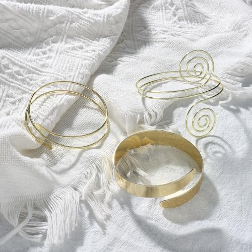 FUNRUN JEWELRY Arm Cuff Upper Arm Band for Women Gold Arm Cuff Bangle Bracelets Adjustable Coil Swirl Armlet ArmBand Jewelry,3-4Pcs - color: B:Gold tone