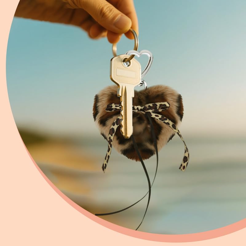 Leopard Faux Fur Keychain for Purse Charms for Handbags Leopard Plush Key Chain for Car Keys - color: Color 14