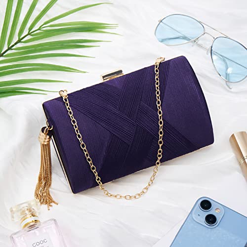 Women Clutch Bag Evening bag Fringed Evening Handbag,Lady Party Wedding Clutch Purse Chain Shoulder Cross Body Bag - color: Purple