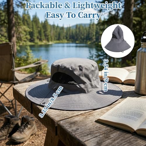 Sun Bucket Hats Waterproof Packable Protection Hat Hiking Fishing Beach Garden Hat Camping Traveling Wide Brim Hats for Men Women Dark Gray