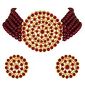 Aheli Pearl Diamond Choker Necklace & Round Earrings Gift for Women Indian Traditional Bollywood Fashion Bharatanatyam jewellery set - color: Maroon 2