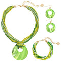 Coiris Multi Strand Statement Colorful Beaded Necklace with Big Circle Shell Pendant for Women - color: ST0012-Jasmine Green