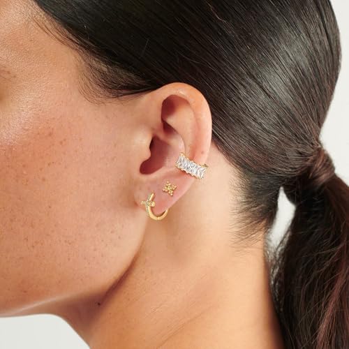 MEVECCO Ear Cuff Non Piercing for Women 18K Gold Plated Dainty Ear Cuff Earring Stacks Cartilage Clip On Wrap Huggie Minimalist Fake Piercings Open Hoops Jewelry Gifts - style: white