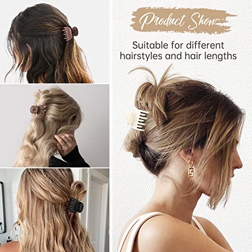 DEEKA Hair Clips Small Claw Clips for Thin Hair 6 Pack Double Row Teeth 1.6" Medium Matte Non-slip Short Hair Accessories for Women and Girls -Brown - color: Matte Neutral Colors, size: 6 Count (Pack of 1)
