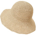 Women Straw Sun Hat Summer Beach Hats Foldable Floppy Cap Wide Brim Bucket Hat Solid Handmade Sun Protection Caps - color: Beige-brim3.1"