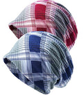 XYIYI Womens Chemo Headwear Hats Cotton Slouchy Beanie Cap Scarf - color: 2pcs Checkered Pink Blue-y