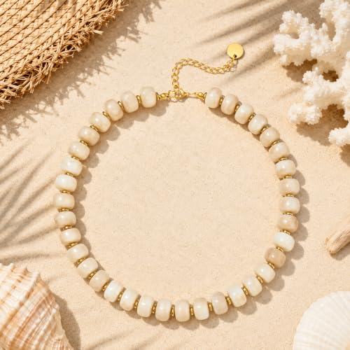Chunky Beaded Statement Necklace for Women Trendy Colorful Boho Resin Bead Choker Necklaces Summer Handmade Jewelry Gifts Accessories - color: Shell-like color