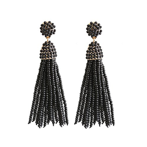 NLCAC Women's Beaded tassel earrings Long Fringe Drop Earrings Dangle 6 Colors - color: black