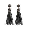 NLCAC Women's Beaded tassel earrings Long Fringe Drop Earrings Dangle 6 Colors - color: black