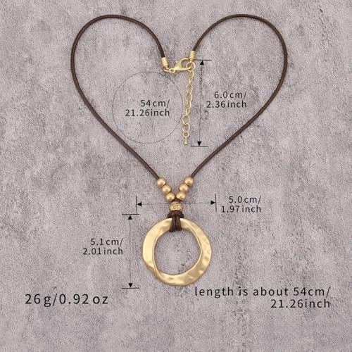 JAOYU Bohemian Necklaces for Women Leather Necklace Wood Pendant Choker Long Brown Necklace Chunky Circle Boho Hippie Jewelry - style: Bohemian Choker Necklaces Women
