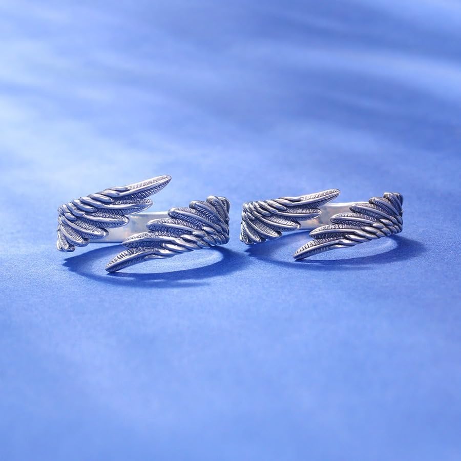 Retro Angel Wing Ring Adjustable Feather Silver Gold Antique Jewelry for Women Men Dainty Wrap Open Thumb Rings for Women Open Punk Birthday Gift Friendship - style: Angel Wing Silver Ring