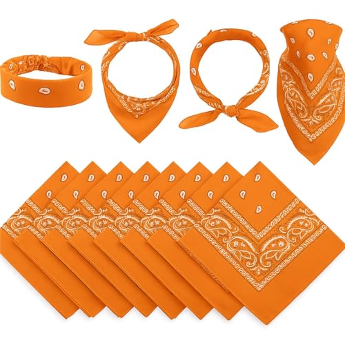 Blulu 12 Pack Neon Bandanas Bulk Multi Purpose Paisley Cowboy Bandanas for Men Women Headband Western Music Festival Rave - color: Orange
