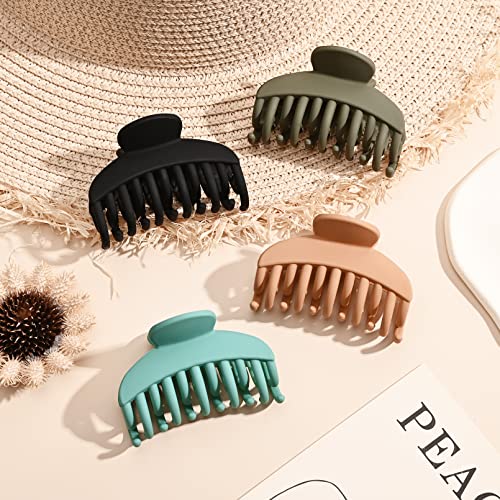 DEEKA 4 PCS Double Row Teeth Hair Claw Clips 2.5" Medium Hair Clips for Thin Hair Small Matte Clips Short Fine Hair Accessories for Women and Girls -Green Yellow - color: Black, Green, Khaki, Blue, size: 4 Count (Pack of 1)