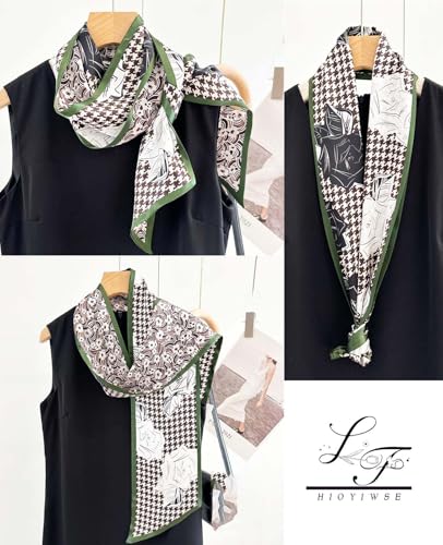 Hioyiwse Head Scarf Hair Neck Scarves For Women Purse Bag Scarfs For Handbags Silky Long Thin Satin Headscarf Fashion - color: B14-line Black Rose