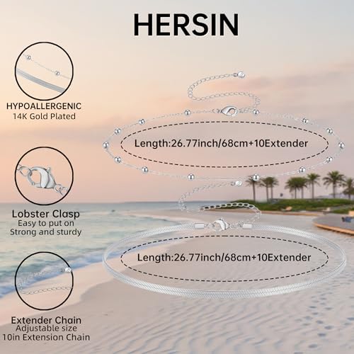 HERSIN Waist Chain for Women, 14k Gold/Silver Plated Dainty Waist Chain Cute Body Chain Gold Chain Belt for Womens Belly Chain Beach Accessories for Womens Summer Jewelry for Women Gifts - style: snakebead-SL