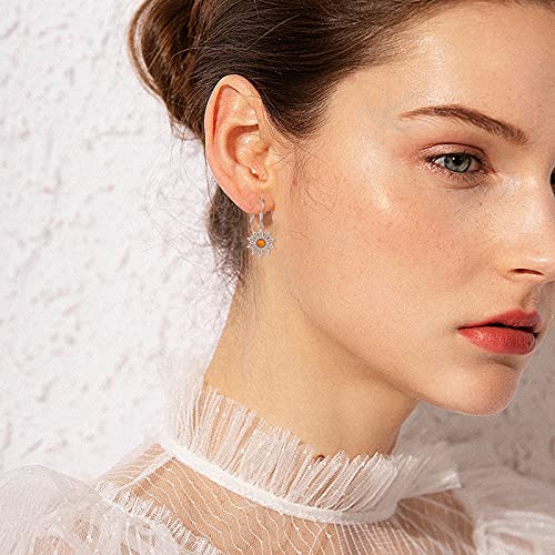 Sunflower Leverback Earrings S925 Sterling Silver Earrings You Are My Sunshine Dangle Earring Jewelry for Women - style: Drop