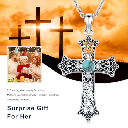Cross Necklace 925 Sterling Silver Turquoise Christian Pendant Religious Cross Jewelry Christmas Gifts for Women Men - style: Gothic A
