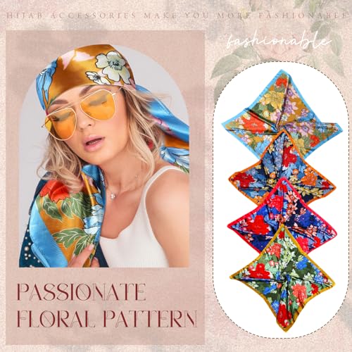 Hicarer 12 Pcs 35 Inch Satin Head Scarf Square Silk Like Neck Scarf Large Hair Scarf Silk Lightweight Hair Wrapping for Women - color: Bohemian Floral Style