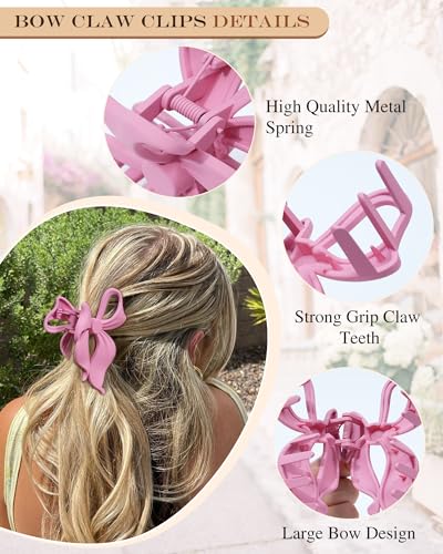 4 PCS Bow Hair Clips Bow Claw Clip for Women, Large Hair Claw Clips for Thin Thick Long Hair Cute Nonslip Bows (Blue+Pink+Green+Blue+Black) - color: Blue+Pink+Green+Blue+Black