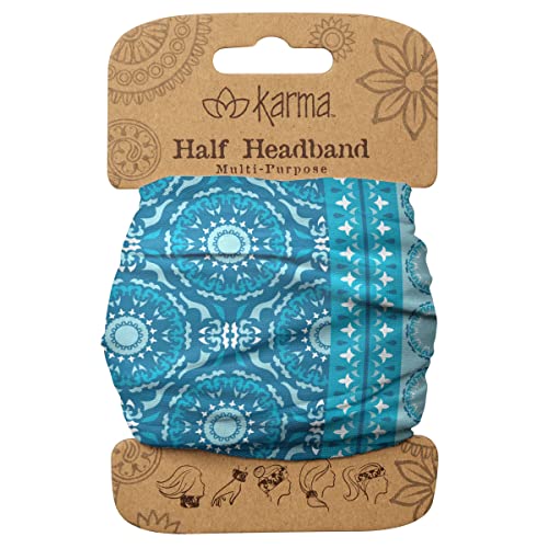Karma Blue/Split Medallion Headband for Women - Medium - Fabric Headband and Stretchy Hair Scarf - Blue - color: Blue/Split Medallion, size: 1 Count (Pack of 1)