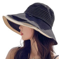 Women Sun Hats Wide Brim Summer Beach Fishing Hats Foldable UV Protection Cap - color: Black