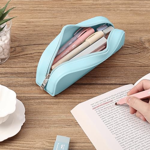 Mr. Pen- Silicone Pencil Case, Aesthetic Pencil Bag for Women, Makeup Pouch | Multifunctional Pouch for Stationery, Cosmetics and Electrical Goods Storage - color: Light Blue