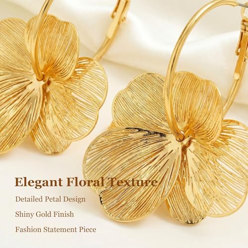Gold Flower Statement Earrings for Women Boho Trendy Hoop Earrings Floral Dangle Petal Earring Prom Wedding Jewelry Gifts - color: A1:gold