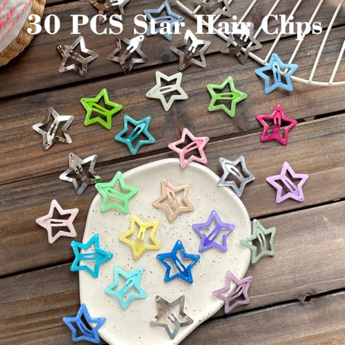 20 PCS Sparkling Star Hair Clips Snap Hair Accessories Non Slip Clips for Girls Women Metal Hair Clip Star Hair Barrettes Stars Hair Clips for Women Stars Hair Clip - color: Multicolor Sparkling1.22" (30PCS)