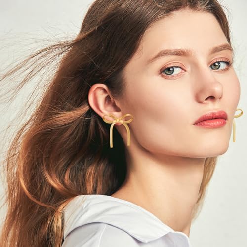 Gold Silver Bow Drop Earrings for Women Long Tassel Chain Bow Earrings Ribbon Bowknot Dangle Earrings Jewelry Gifts - color: Gold Bow H