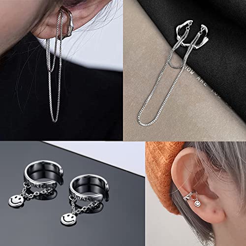 35 PCS Gold Silver Adjustable Ear Cuffs Earrings for Women Non-Piercing Cartilage Clip on Earrings Wrap Ear Jewelry Set,Punk Snake Butterfly Claw Stud Earrings for Women Gift - color: Silver