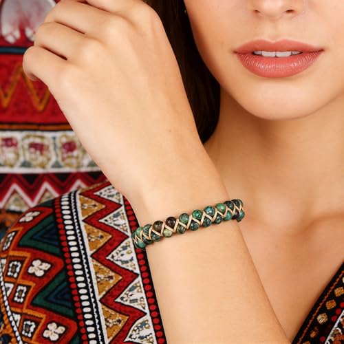 Sriomu 7 Chakra Bracelets for Women Handmade Natural Jasper Stone Healing Bead Bracelet Women Men Boho Friendship Inspirational Jewelry Natural Jasper Stone Double Layer Healing Bead Jewelry Gifts - color: A-green